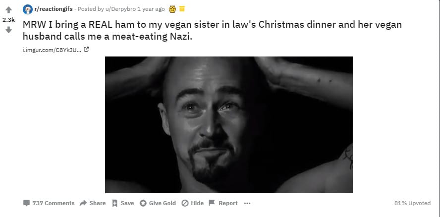 A vegan host called a Christmas guest a ‘meat-eating NAZI’ for bringing ham to dinner, and the internet exploded