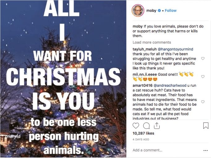 Vegan musician Moby makes heartfelt plea to meat-eaters this Christmas