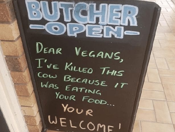 Butcher’s spray-painted with ‘Meat Is Murder’ after taunting vegans about killing a cow