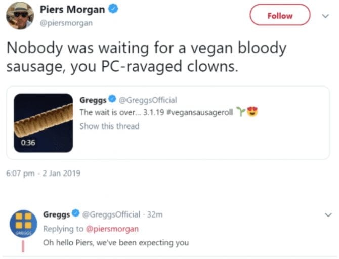 Piers Morgan mocked after eating vegan sausage roll and ‘pretending to throw up’