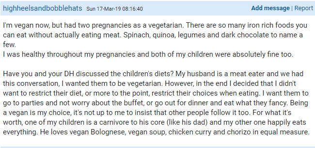 A pregnant vegan’s husband said she should eat meat to keep the baby healthy, and reaction is mixed
