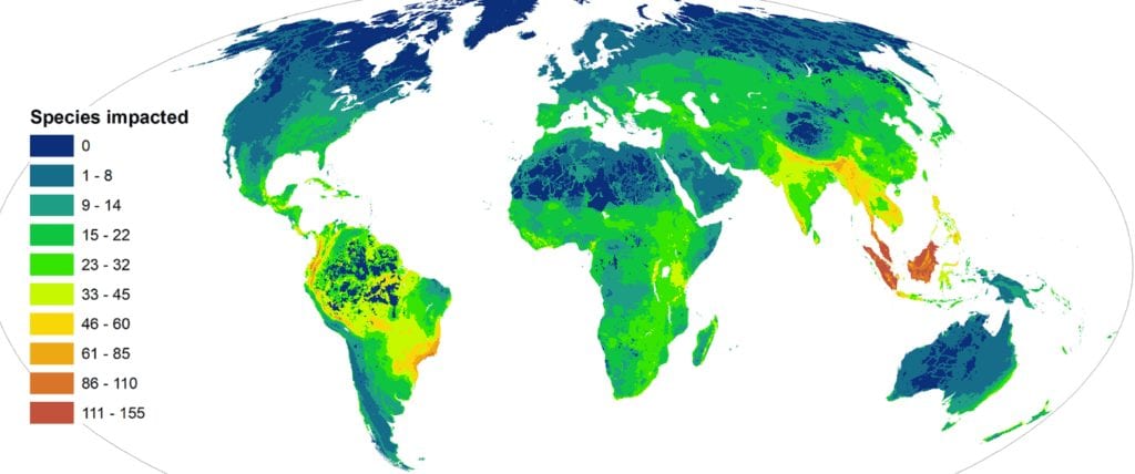 Report- maps show how 1,200 species are ‘almost certainly’ doomed to extinction
