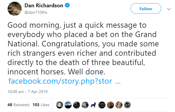 Grand national branded ‘disgusting’ after three horses die in this year’s races