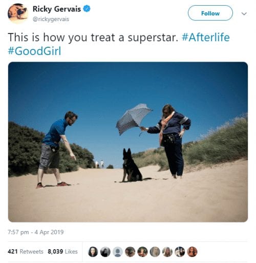 Ricky Gervais keeps sharing powerful messages promoting compassion for animals