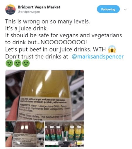 Vegans left disgusted after discovering Marks & Spencer’s super water contains beef