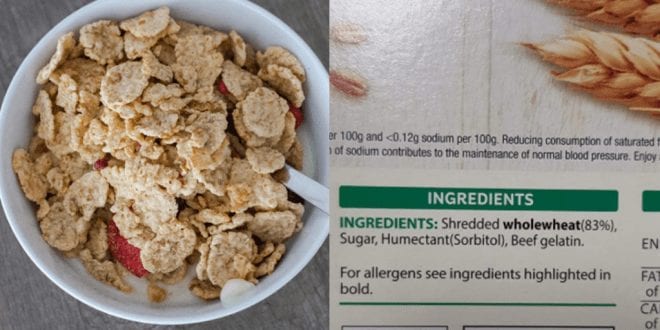 It turns out Kellogg’s Frosted Wheats cereal contains beef
