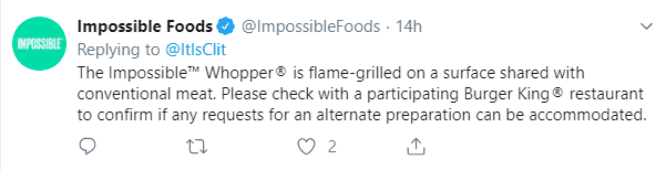 Twitter screenshot of Impossible foods