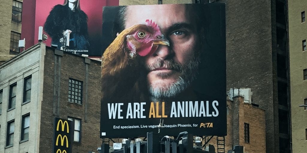 Joaquin Phoenix features on a vegan billboard demanding an to end speciesism