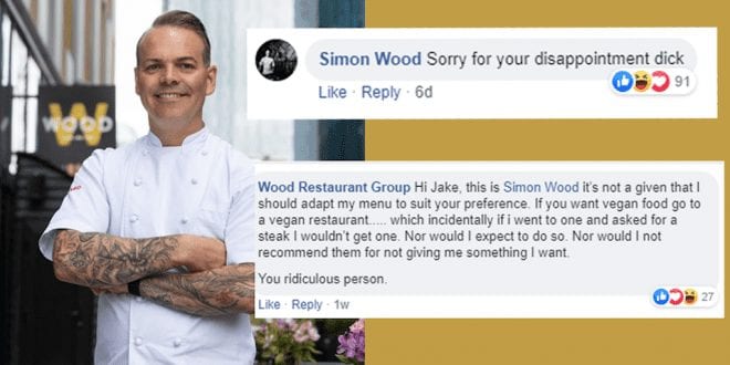 Masterchef winner refuses to serve vegan food and abuses customer on Facebook