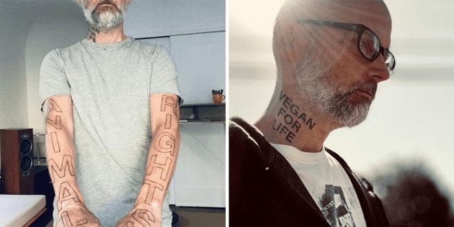 Moby Gets ‘ANIMAL RIGHTS’ tattooed down both his arms