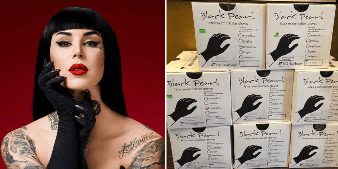 Kat Von D urges people to stop hoarding, donates entire supply of tattoo shop's gloves and aprons to local hospital