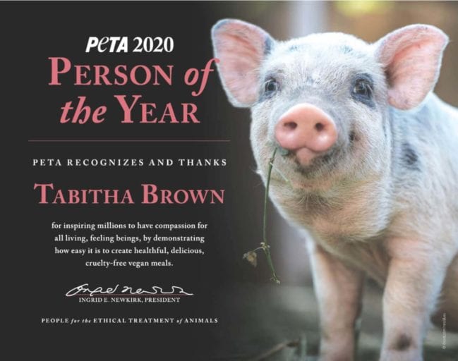 Vegan Actor Tabitha Brown is PETA 'Person of The Year'
