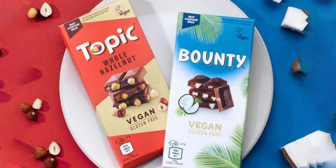 Mars just launched vegan Bounty and Topic chocolate bars