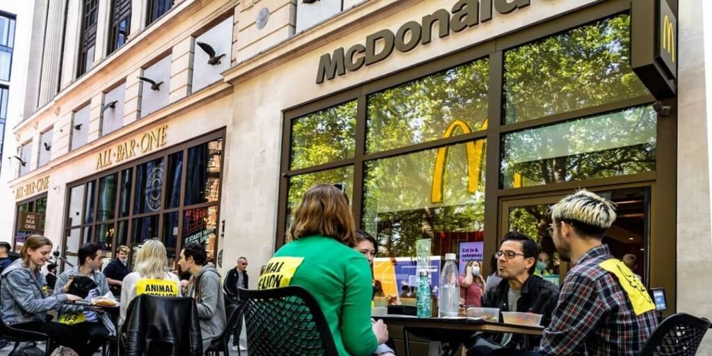 Vegan protestors to continue ‘direct action’ at McDonald’s outlets as chain urged to go plant-based.
