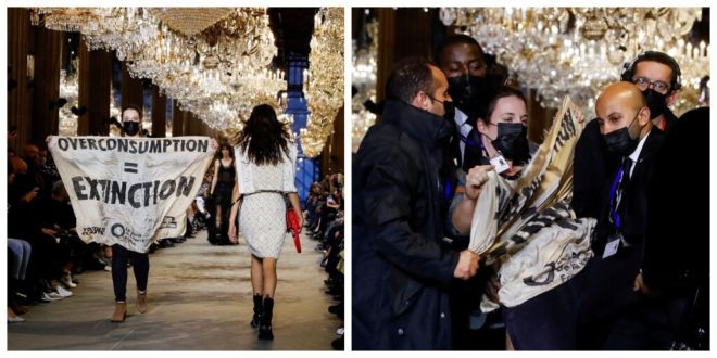 Climate activists storm Louis Vuitton catwalk
